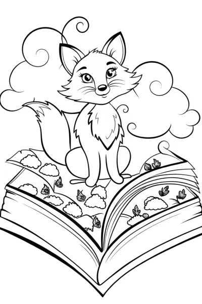 The Friendly Fox and the Enchanted Book Coloring Page