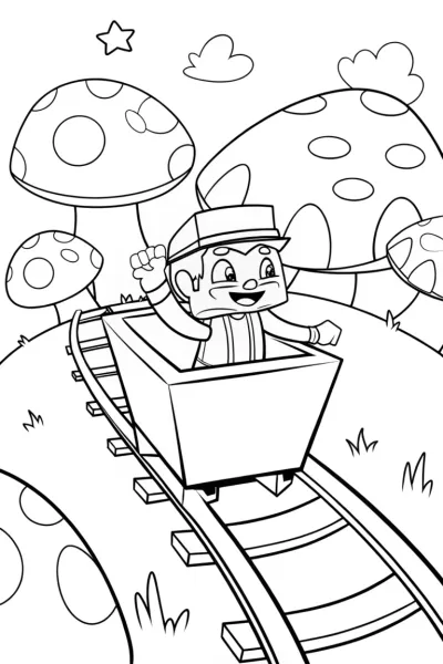 Minecraft Character’s Minecart Adventure Coloring Page