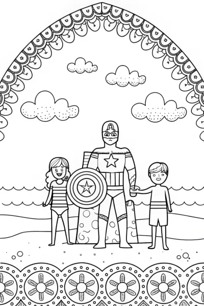 Captain America Beach Day Coloring Page