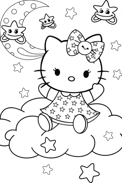 Hello Kitty’s Fantastic Starry Adventure Coloring Page
