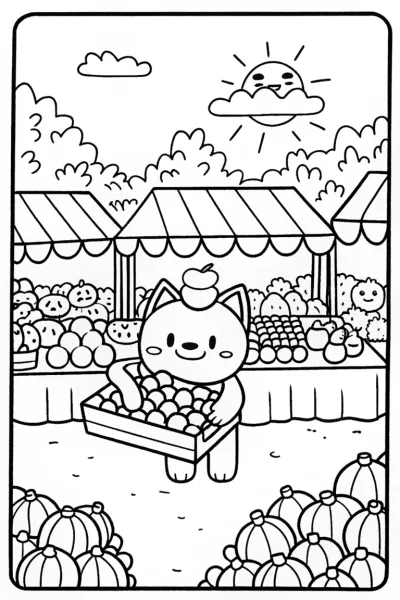 Meowth’s Magical Market Day Coloring Page