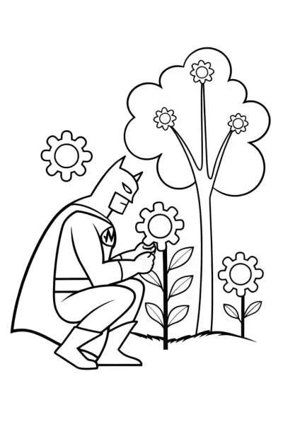 Batman in a Gadget Garden Coloring Page