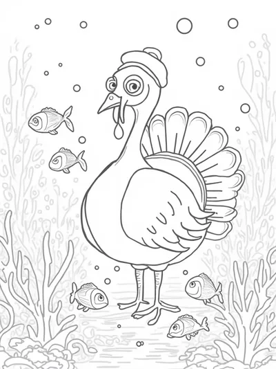 Turkey swimming in an underwater art gallery