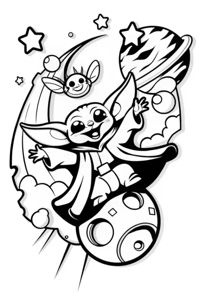 Baby Yoda’s Galactic Space Ride Coloring Page