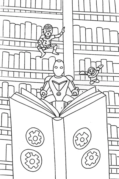 Avengers in an Enchanted Library Coloring Page