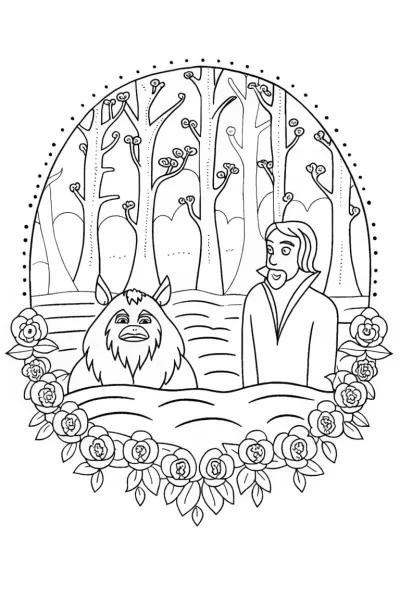 The Beast’s Transformation Reflection Coloring Page