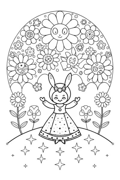 Kuromi’s Cosmic Garden Party Coloring Page