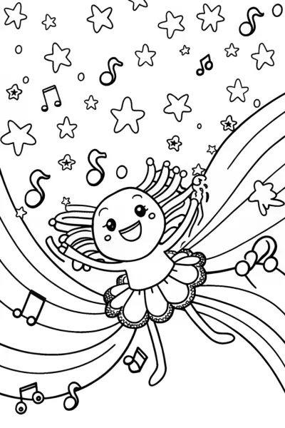 Axolotl’s Cosmic Dance Party Coloring Page
