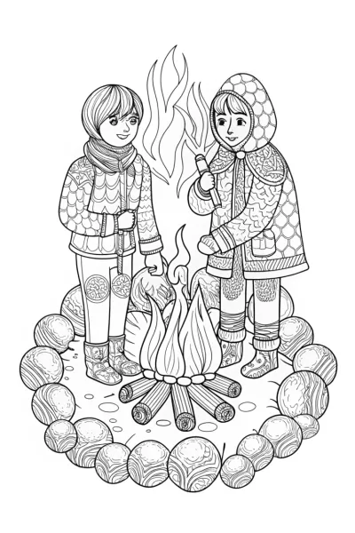 Anime guardians at a bonfire