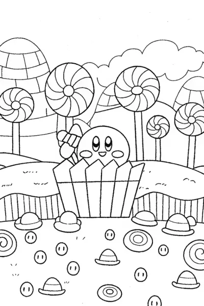 Kirby in the Candy Factory Coloring Page