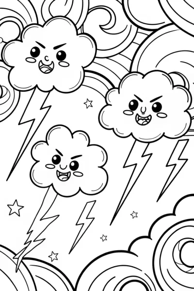 Whimsical Cloud Creatures Race Coloring Page