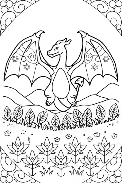 Charizard’s Magical Fire Dance Coloring Page