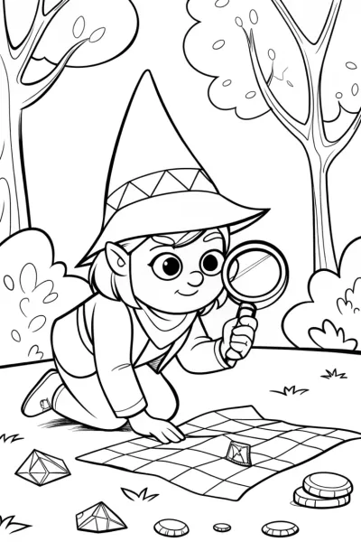 Gnome Adventurer on a Treasure Hunt Coloring Page