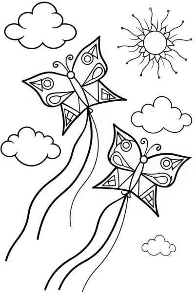Butterfly Kites in the Breeze Coloring Page