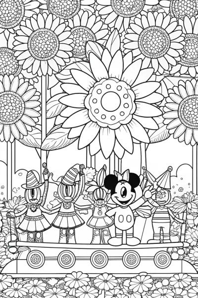 Mickey Mouse’s Colorful Garden Parade Coloring Page