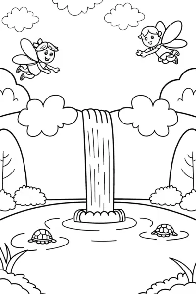 Rainbow Waterfall Wonders Coloring Page