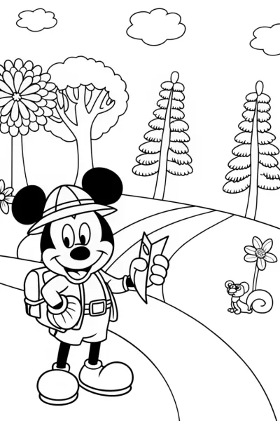 Mickey Mouse’s Adventure in the Enchanted Forest Coloring Page