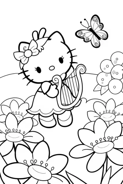 Hello Kitty’s Enchanted Music Garden Coloring Page