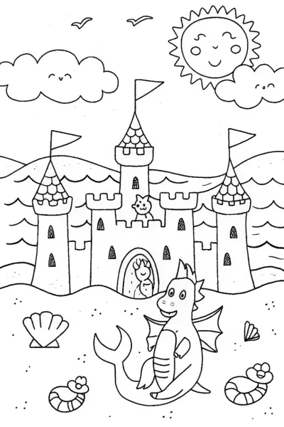 Charizard’s Mystic Sandcastle Adventure Coloring Page