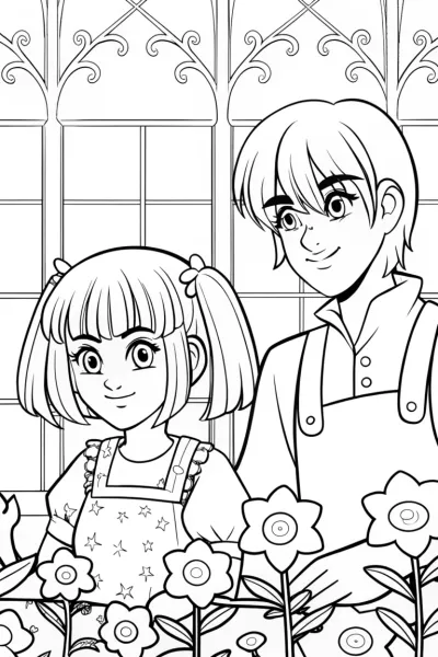 The Enchanted Anime Botanists Coloring Page