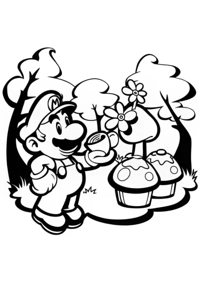 Mario’s Enchanted Tea Party Coloring Page