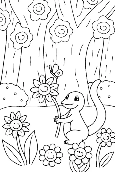 Charmander’s Flower Adventure in a Sunny Meadow