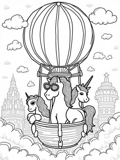 Unicorn in a hot air balloon