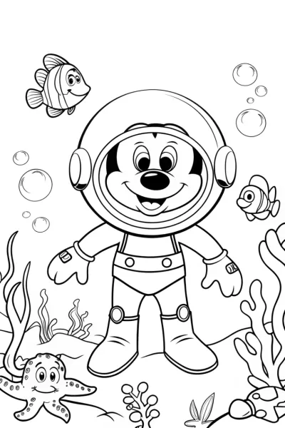 Mickey Mouse Under the Sea Coloring Page