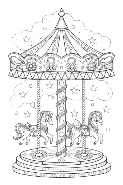 Flamingo Fantasy Carousel Coloring Page