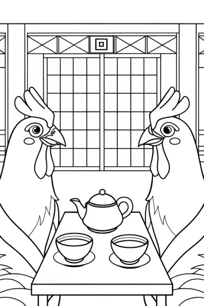 Chickens at a tea ceremony
