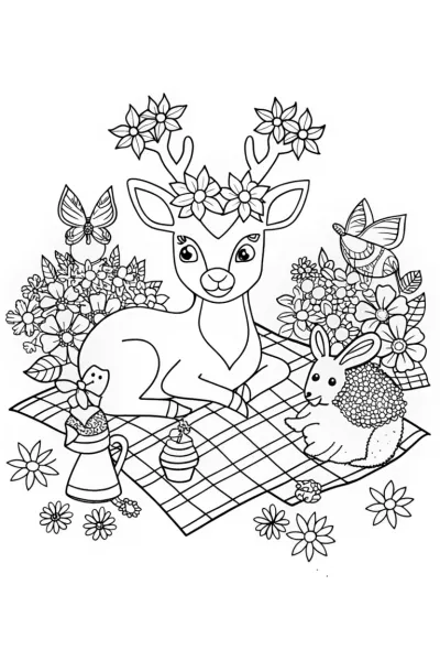 Enchanted Spring Fauna Fiesta Coloring Page