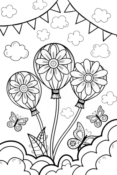Flower Festival in the Sky Coloring Page