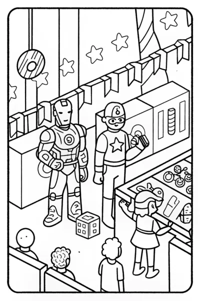 Iron Man at the Future Tech Fair Coloring Page