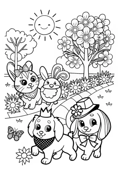 Puppy Parade in the Park Coloring Page