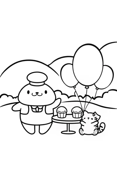 Pompompurin’s Cozy Cloud Café Coloring Page