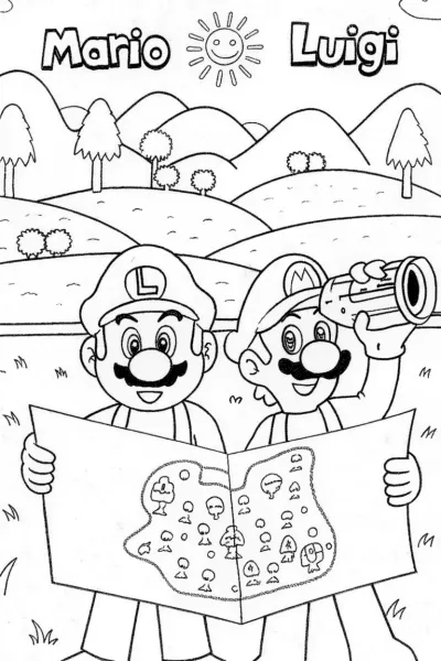 Mario and Luigi’s Treasure Map Adventure Coloring Page