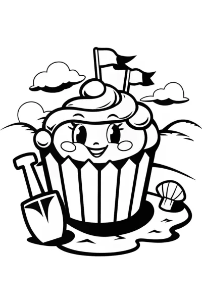 Cupcake Chic Sandcastle Coloring Page