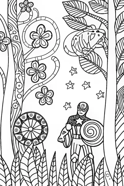 Captain America Fantasy Forest Coloring Page