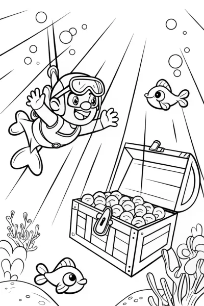 Mario’s Underwater Treasure Adventure Coloring Page