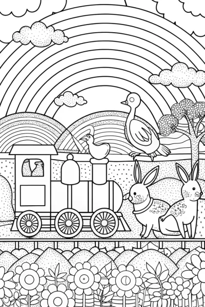 Rainbow train journey with animals