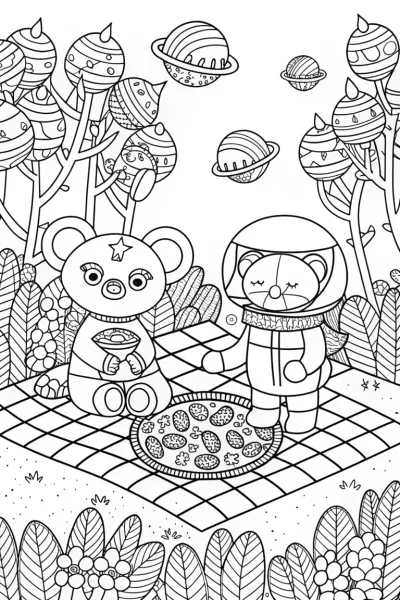 Squishmallow Space Picnic Adventure Coloring Page