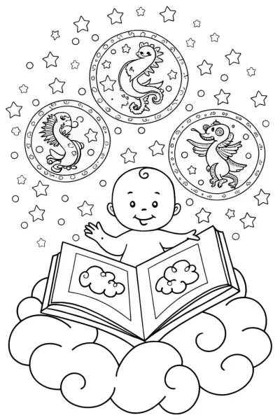 Baby’s Magical Storytime Coloring Page