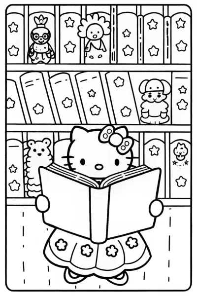 Hello Kitty’s Magical Book Adventure Coloring Page