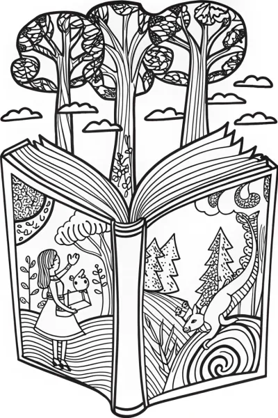 Alice Inside the Book of Curiosities Coloring Page