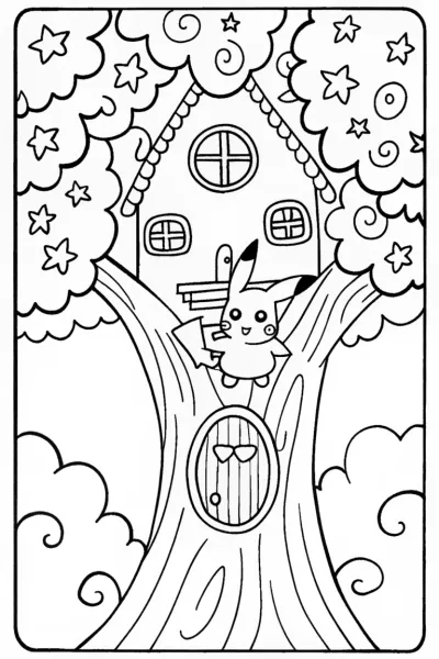 Pikachu’s Electric Treehouse Adventure Coloring Page