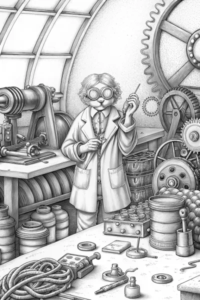 Puppy inventor in a workshop