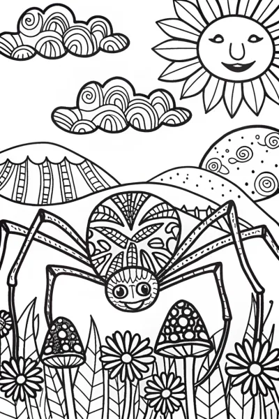 The Spider’s Secret Garden Coloring Page
