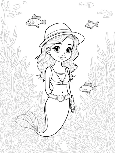 Little mermaid in an underwater garden