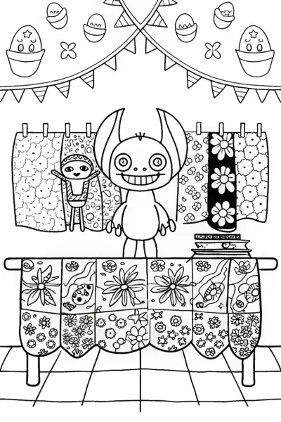 Stitch’s Cozy Sewing Showcase Coloring Page