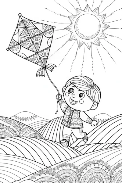 JJ’s Colorful Kite Adventure Coloring Page
